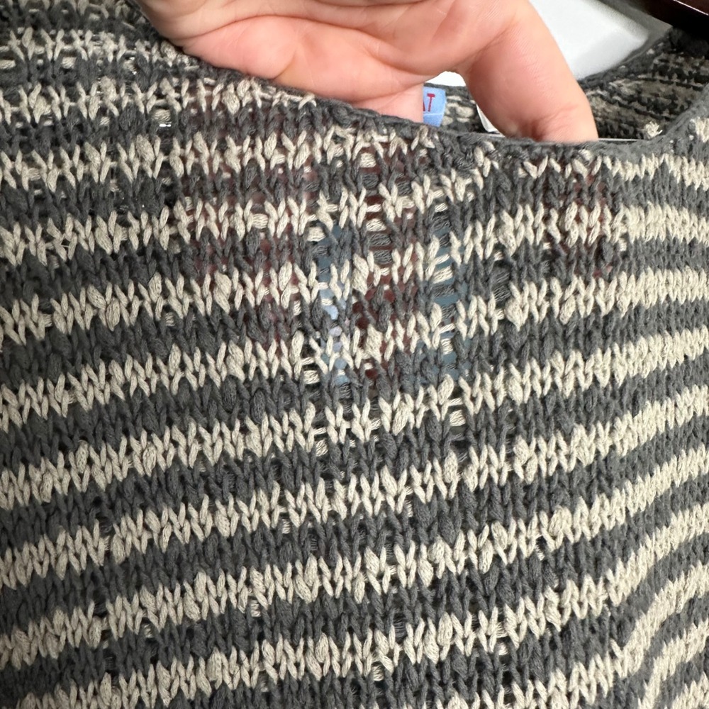Acrobat Striped Open Knit Cotton Sweater Women's Small Grey Beige NWT - Picture 5 of 7